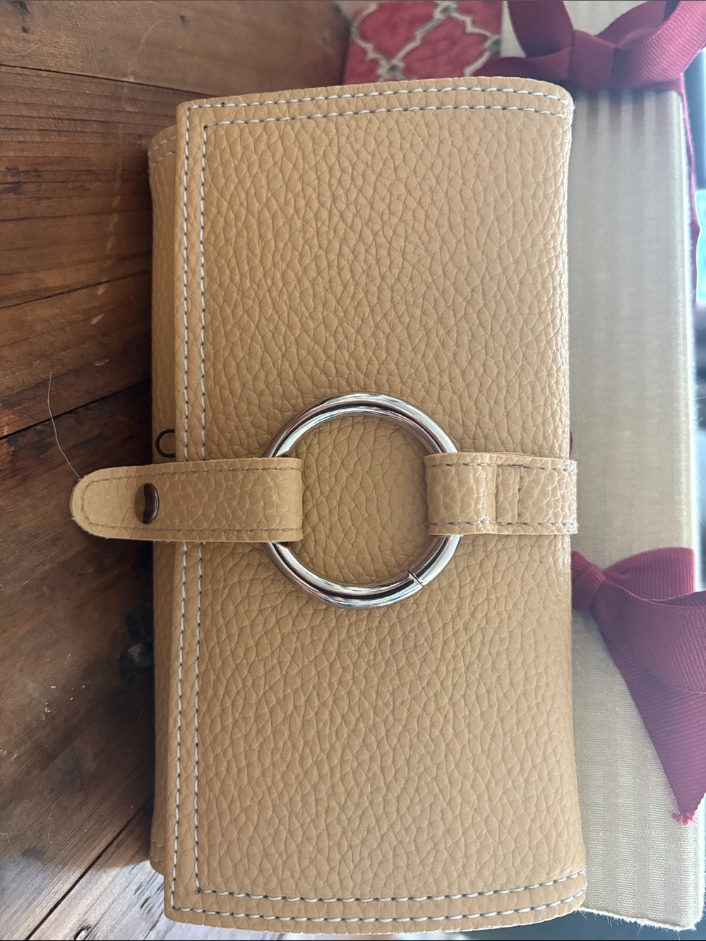 Tan Pebbled Jewelry Holder  with Silver Ring Accent